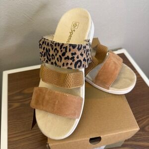Spenco Tessa Sandals Leopard Print Comfort Slides Tan Cheetah Women's‎ 11D